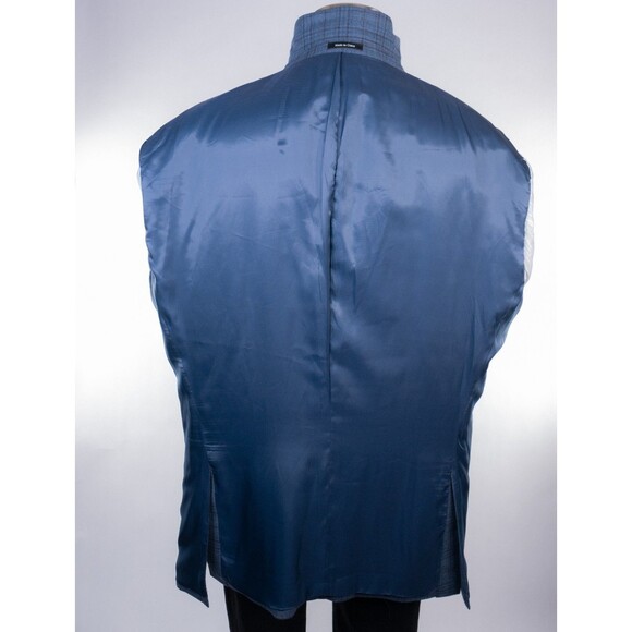 PRONTO UOMO Men Blazer 54L/S WOOL Blue Sport Coat Two Button Casual Jacket Plaid - Picture 12 of 13
